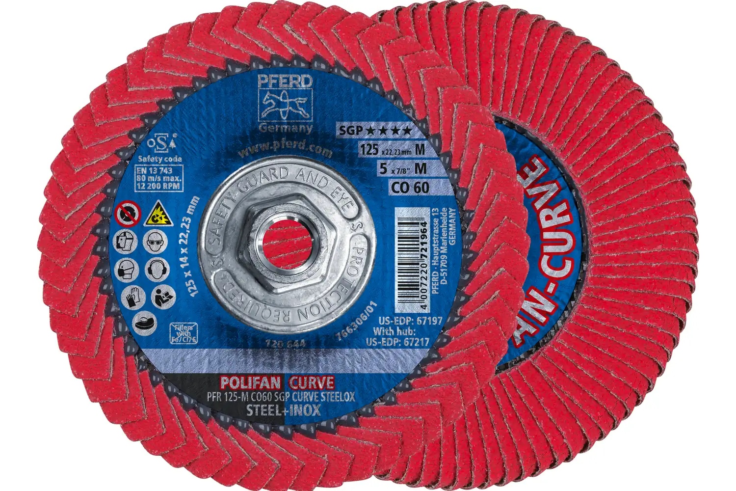 Picture of Pferd Flap Disc, 5" x 5/8-11, CO SGP Curve Steelox, 60 Grit, Medium Radius, Ceramic oxide